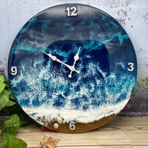 Wave clock Resin Beach Decor Resin art Ocean Clock Wooden Resin 18 in wall clock